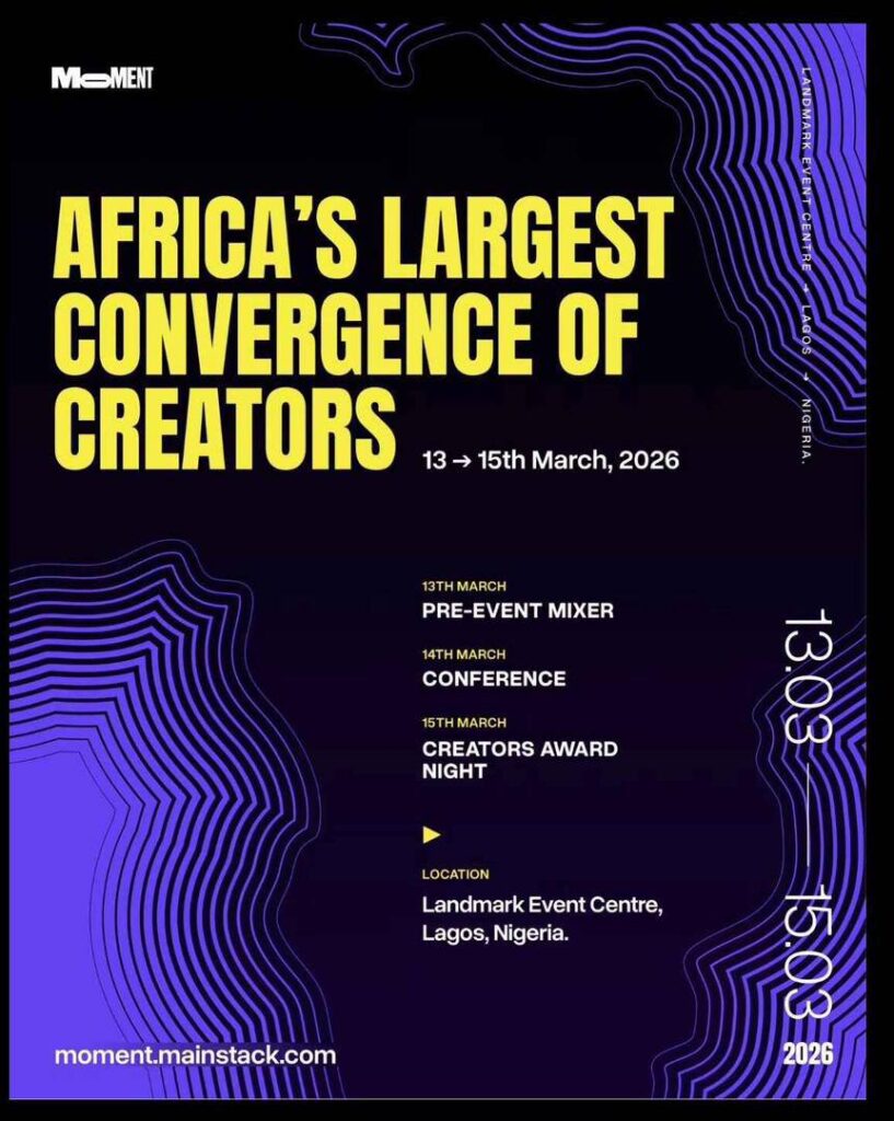 Moment 2026 Lagos three day schedule showing mixer conference and creators award night