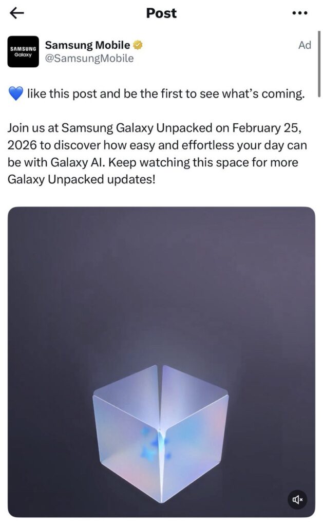 Screenshot of Samsung’s official Twitter post about Galaxy AI 2026 features.