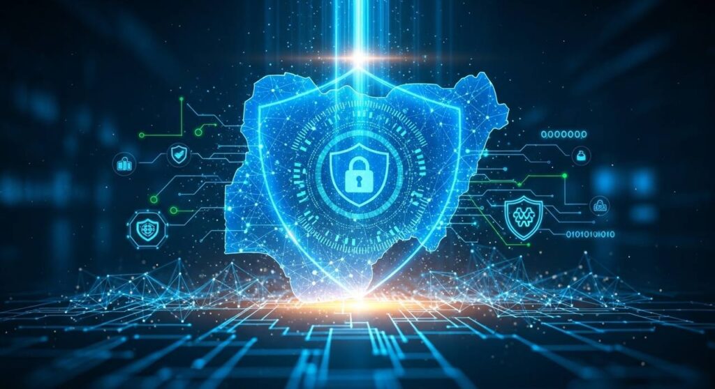 Illustration of Nigeria’s .ng domain secured with DNSSEC cybersecurity protection