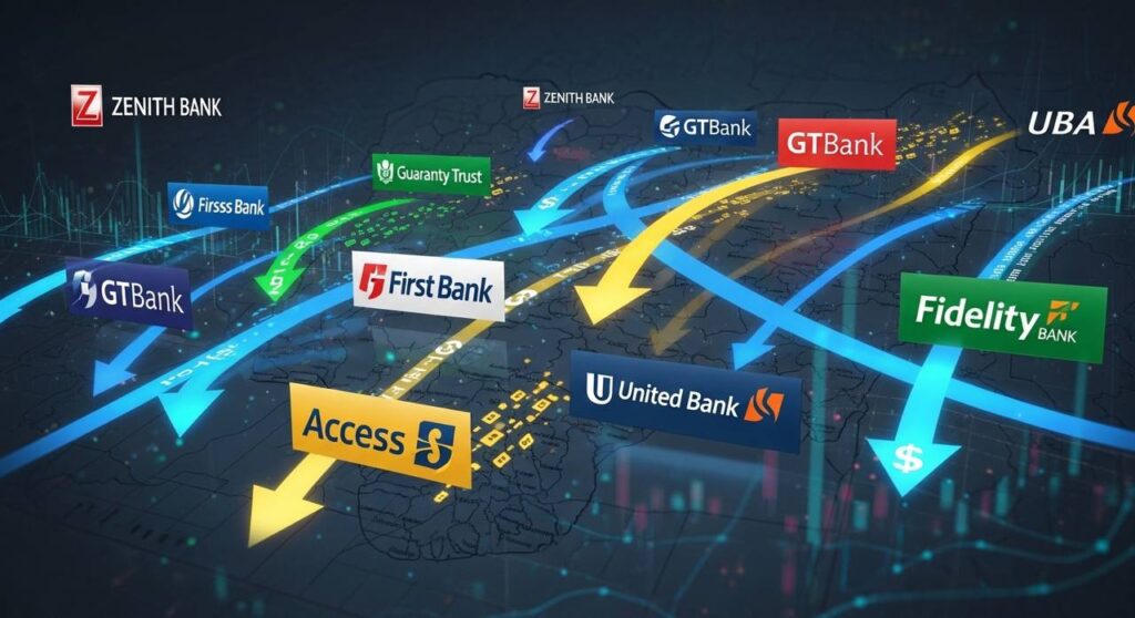Collage of Nigerian bank logos affected by MTN MoMo glitch