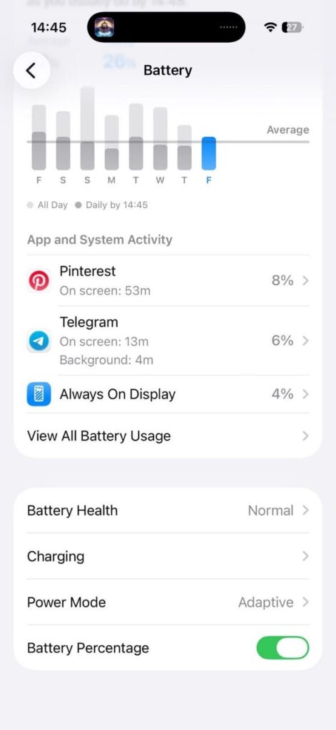 Battery saver mode compared to high battery usage settings