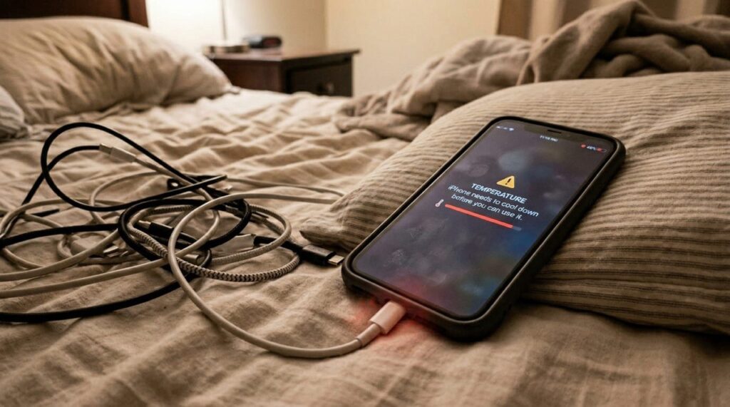 Phone overheating while charging on a bed