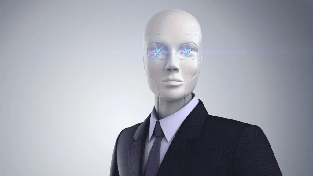 AI robot wearing a business suit representing Nigeria's AI adoption gap between skilled workers and slow enterprise implementation.