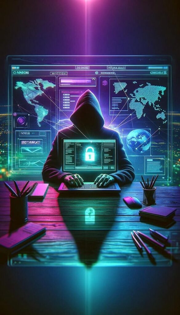 Illustration of a cybercriminal using AI-powered tools to carry out digital payment fraud.
