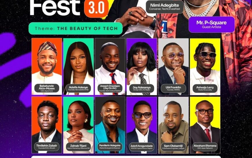 Tech Cirvee Fest 3.0 official poster showing speakers, Mr. P-Square, date and venue in Ibadan