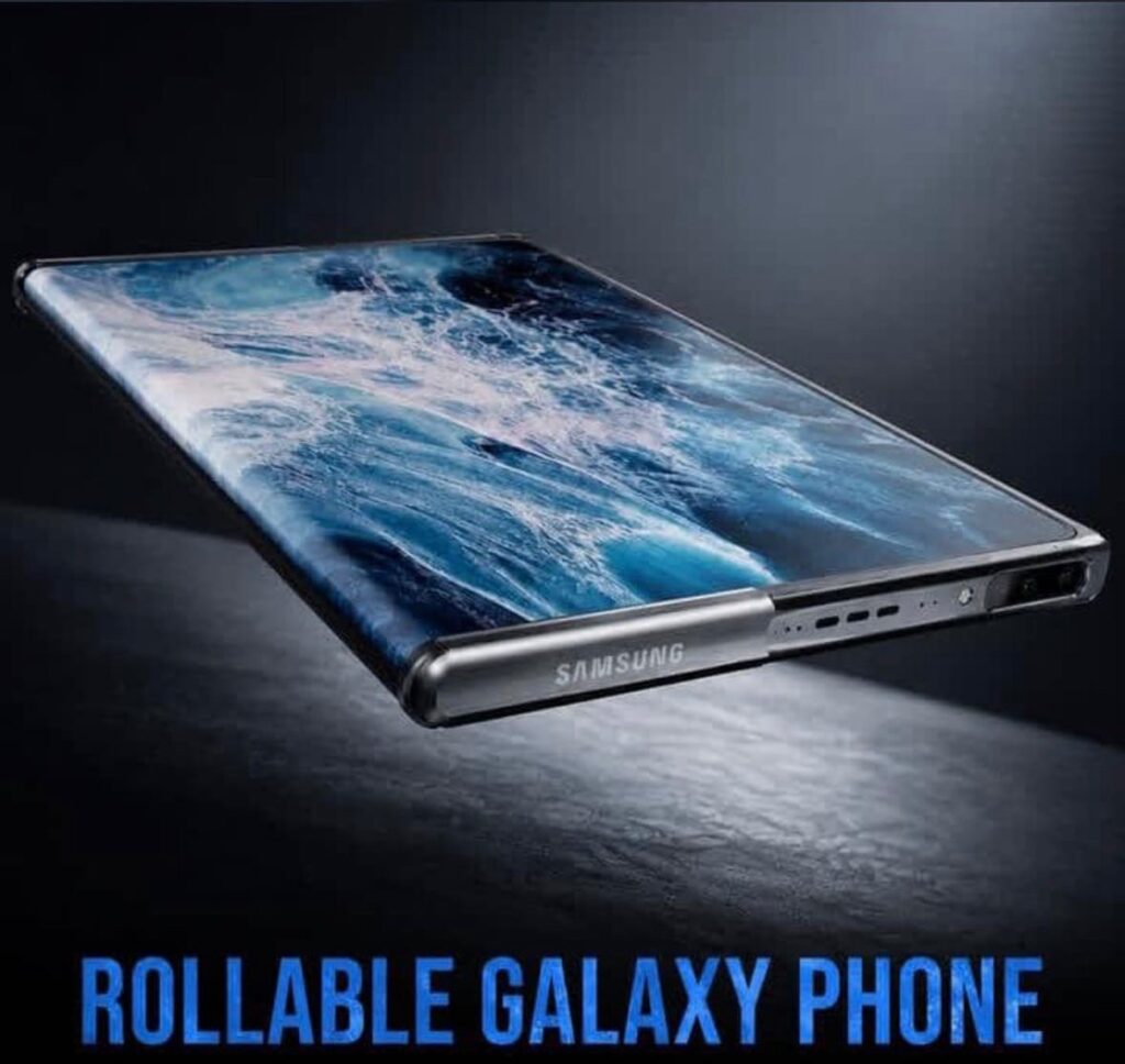 Samsung rollable smartphone with expandable OLED display.