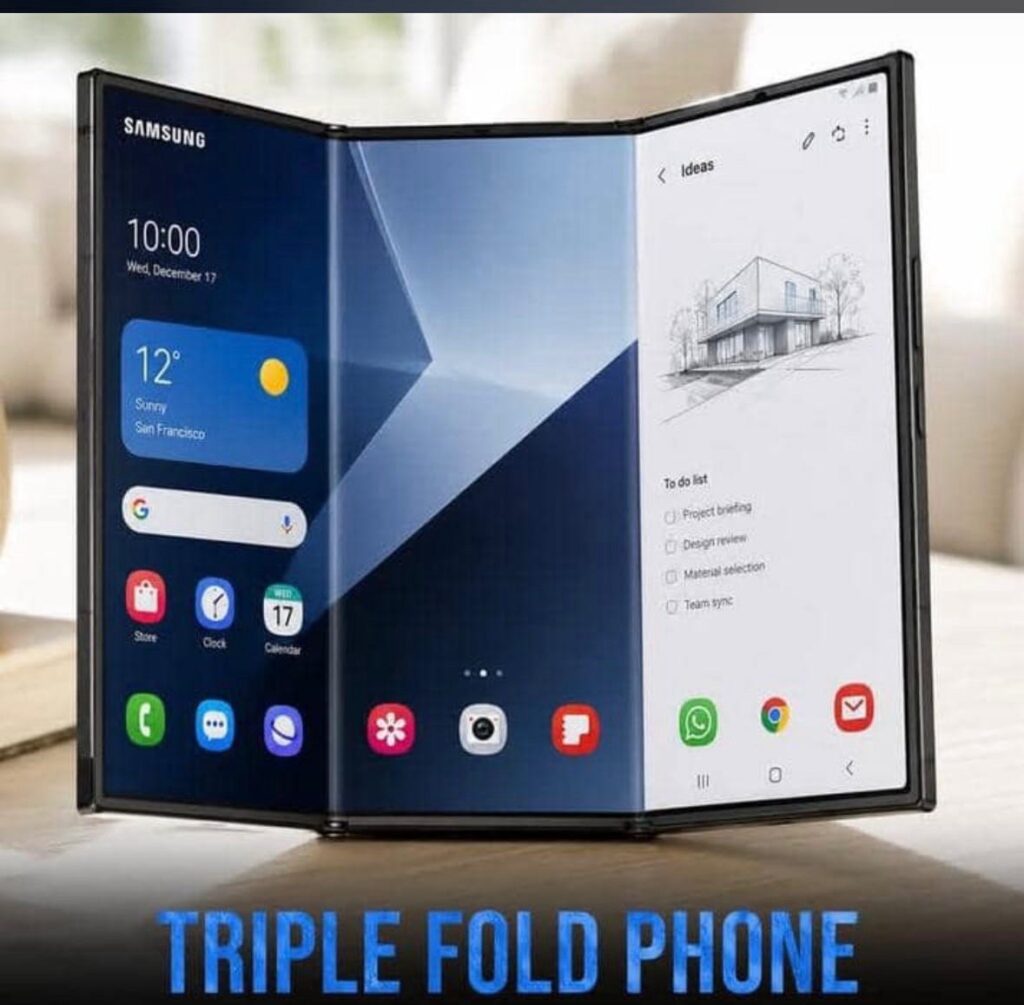Samsung tri-fold smartphone concept with three folding display panels.