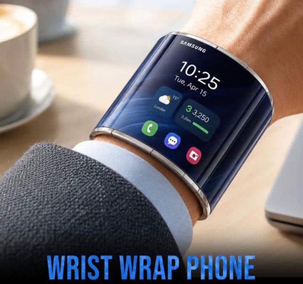 Samsung flexible smartphone wrapped around a user's wrist.