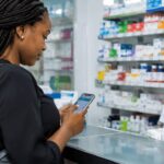 Nigerian woman ordering medicine through a digital pharmacy app