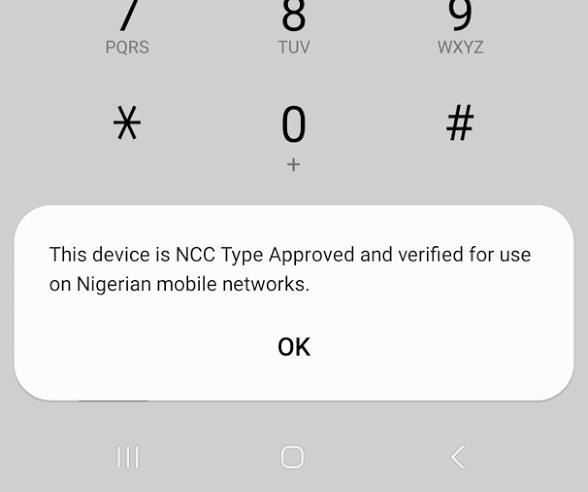 Phone verification procedure for checking NCC device approval status using *315#