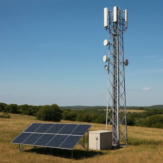 Solar panels supporting telecommunications infrastructure in a rural area